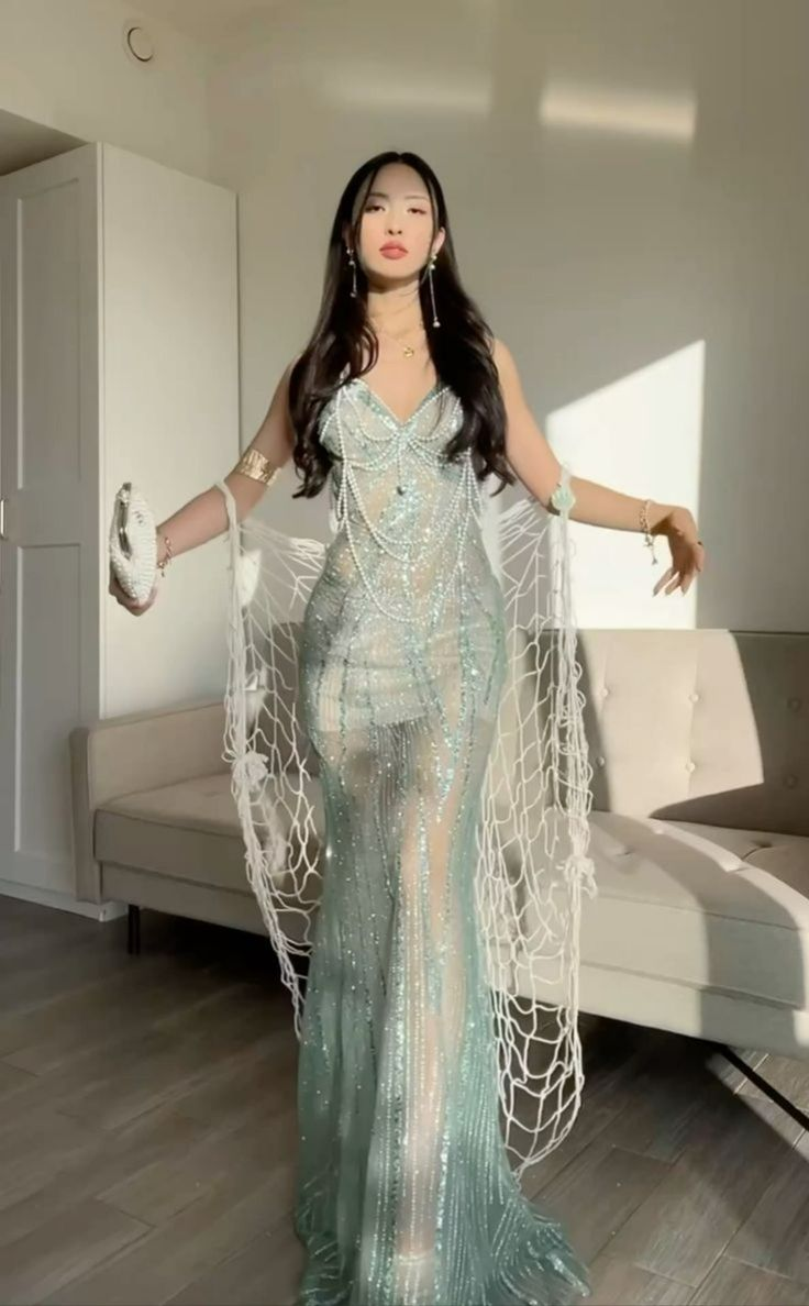 Gorgeous Shiny Mermaid Spaghetti Straps Tulle Sequin Beaded Without Sleeves Long Prom Dress, Evening Dress