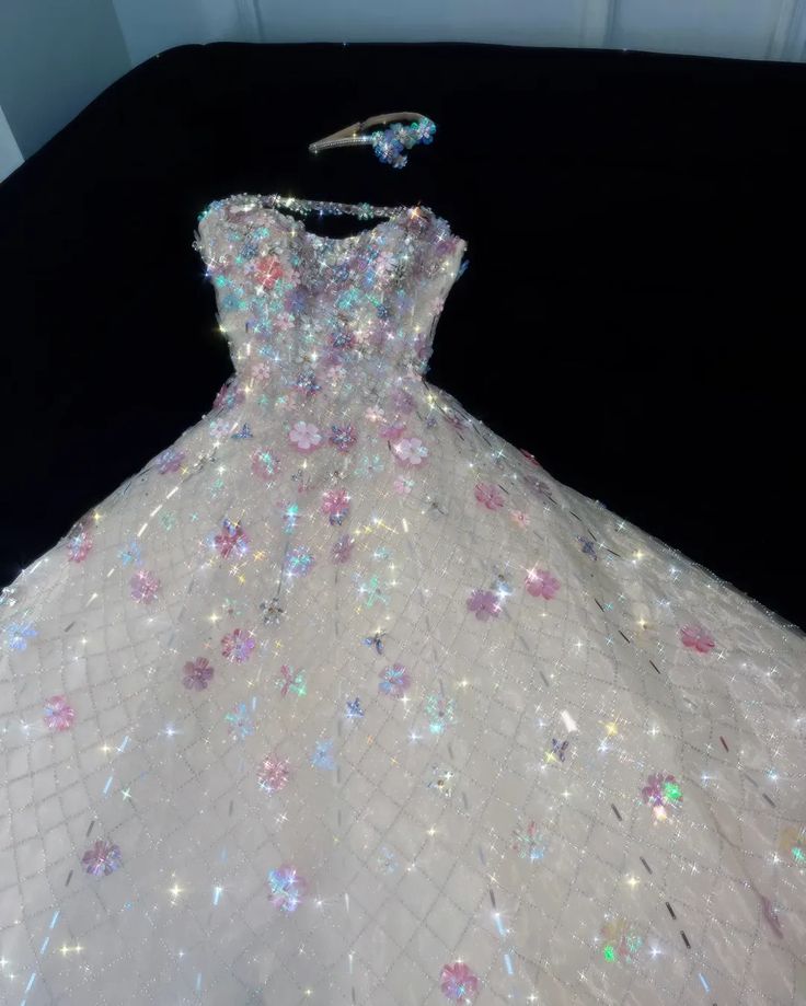 Gorgeous Shiny A Line Strapless Tulle Sequin Floral Without Sleeves Long Prom Dress, Evening Dress