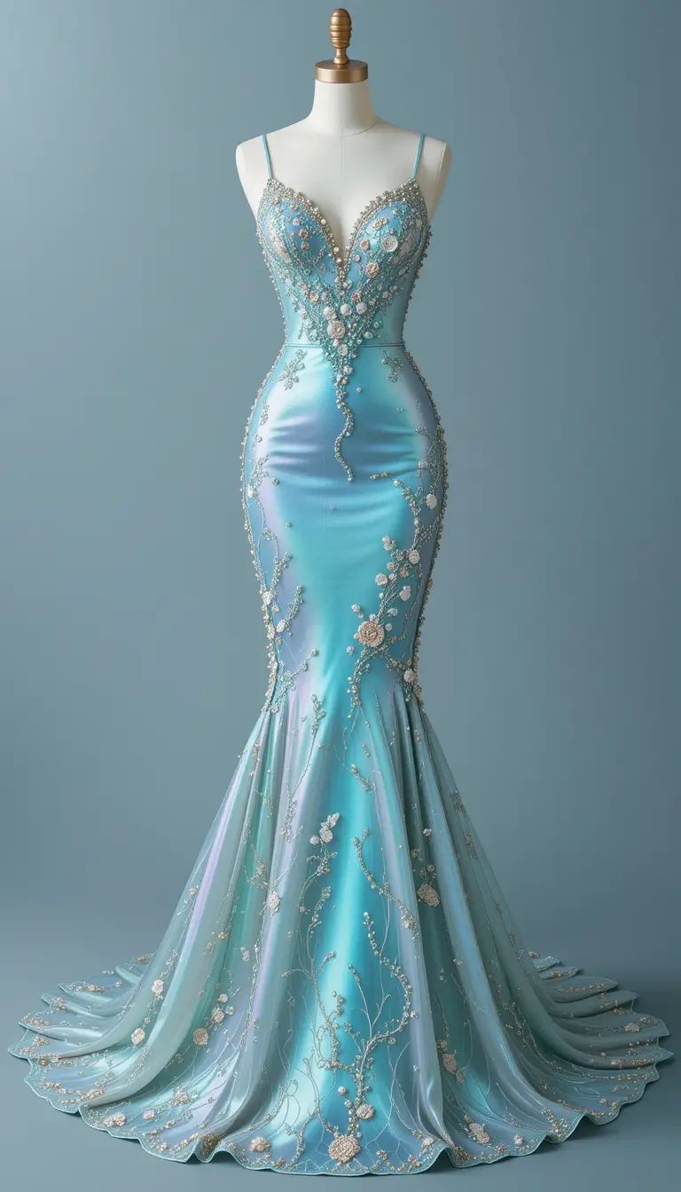 Gorgeous Mermaid Spaghetti Straps Satin Beaded Without Sleeves Long Prom Dress, Evening Dress