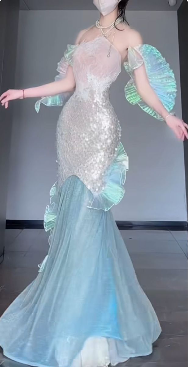 Shiny Romantic Mermaid Strapless Tulle Sequin Without Sleeves Long Prom Dress, Evening Dress