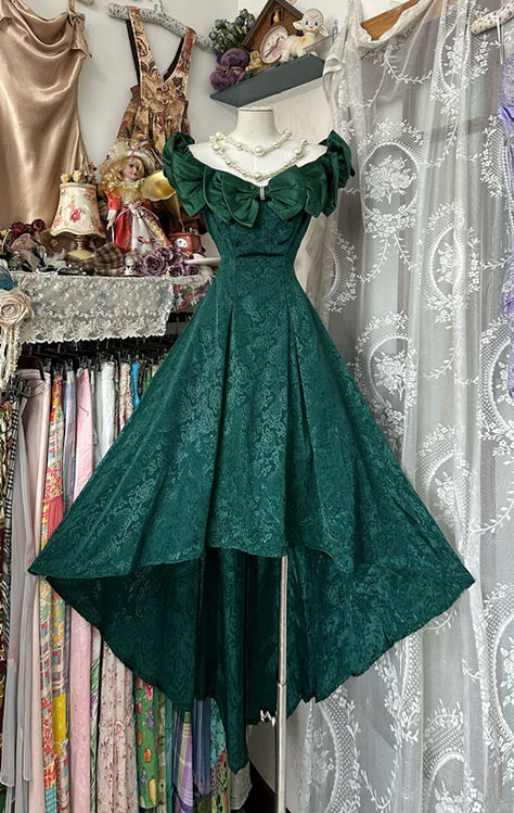 Retro Dark Green A Line Off The Shouder Satin Lace Without Sleeves Long Prom Dress, Evening Dress