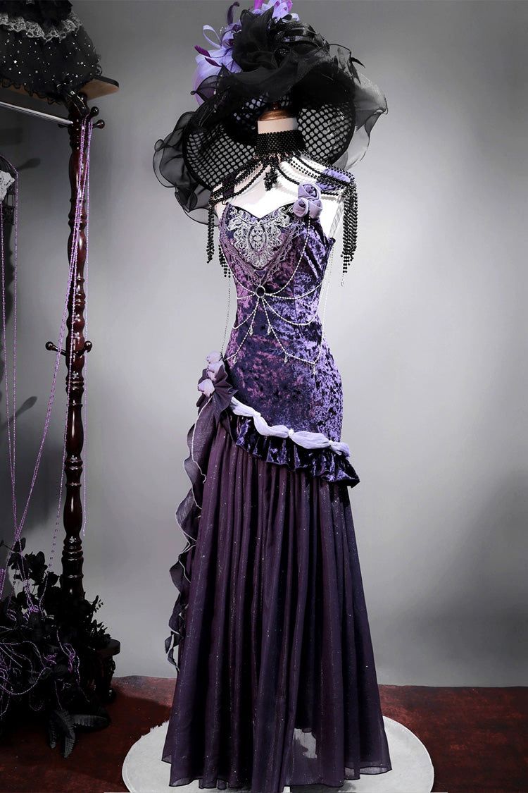 Chic Spaghetti Straps Mermaid Satin Tulle Sequin Ruffle Without Sleeves Long Prom Dress, Evening Dress