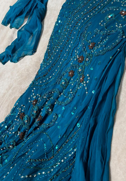 Gorgeous Mermaid Halter Chiffon Beaded With Scarf Without Sleeves Long Prom Dress, Evening Dress