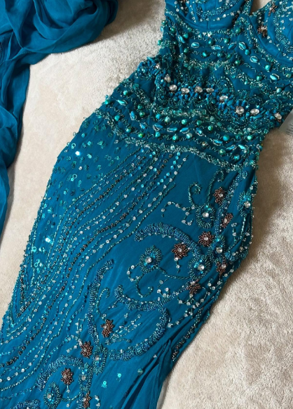 Gorgeous Mermaid Halter Chiffon Beaded With Scarf Without Sleeves Long Prom Dress, Evening Dress