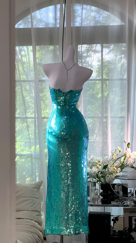 Chic Mermaid Strapless Sequin Without Sleeves Long Prom Dress, Evening Dress