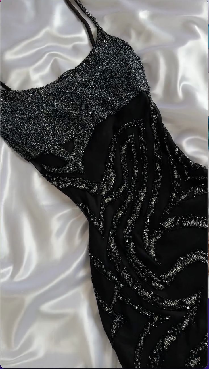 Chic Black Mermaid Spaghetti Straps Chiffon Sequin Beaded Without Sleeves Long Prom Dress, Evening Dress