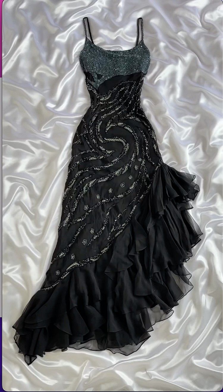 Chic Black Mermaid Spaghetti Straps Chiffon Sequin Beaded Without Sleeves Long Prom Dress, Evening Dress
