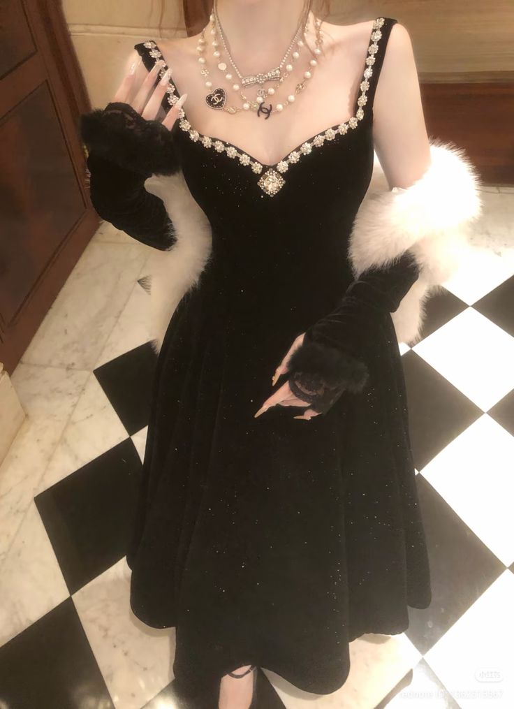 Princess A Line Black Spaghetti Straps Velvet Beaded Without Sleeves Long Prom Dress, Evening Dress