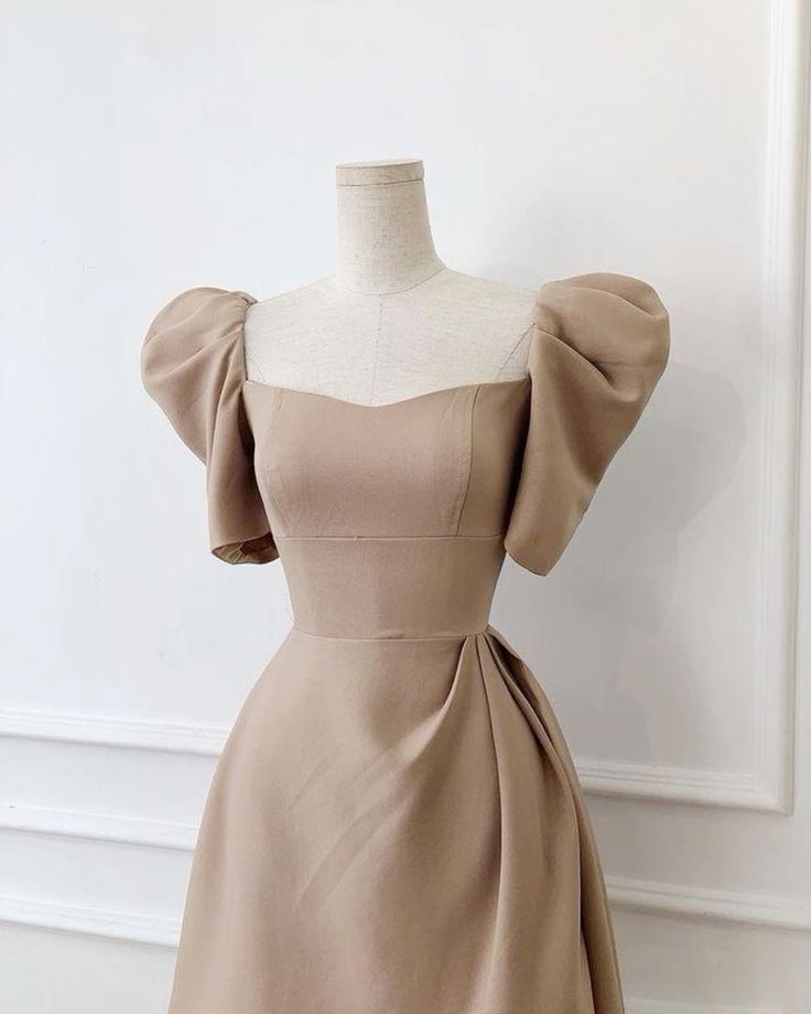 Vintage A line Midi Dress Brown Homecoming Dress