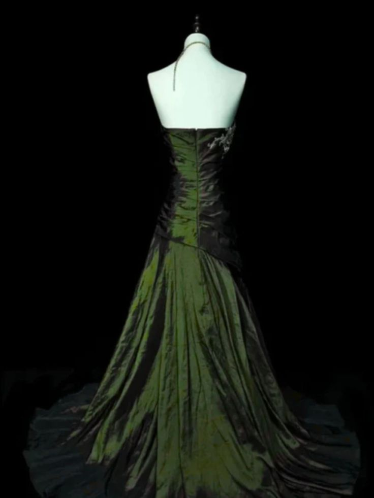 Vintage A Line Strapless Satin Without Sleeves Long Prom Dress, Evening Dress