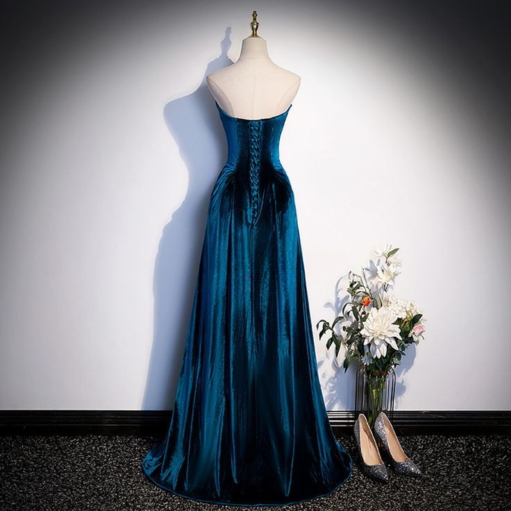 Obessed A Line Sweetheart Velvet Beaded Without Sleeves Long Prom Dress, Evening Dress