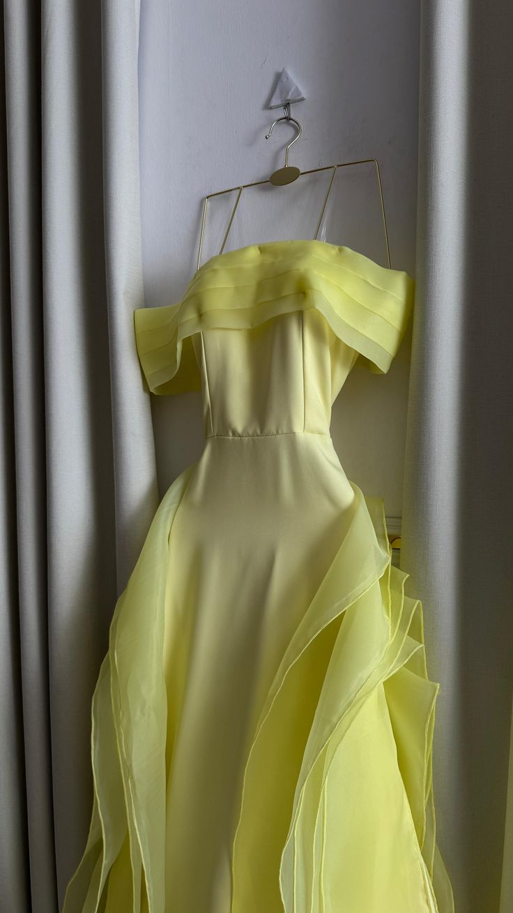 Classy A Line Off The Shoulder Yellow Satin Tulle Without Sleeves Long Prom Dress, Evening Dress