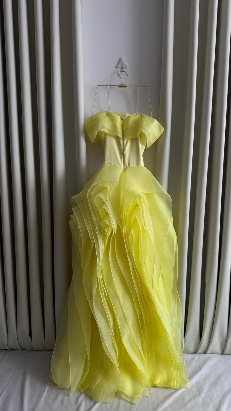 Classy A Line Off The Shoulder Yellow Satin Tulle Without Sleeves Long Prom Dress, Evening Dress