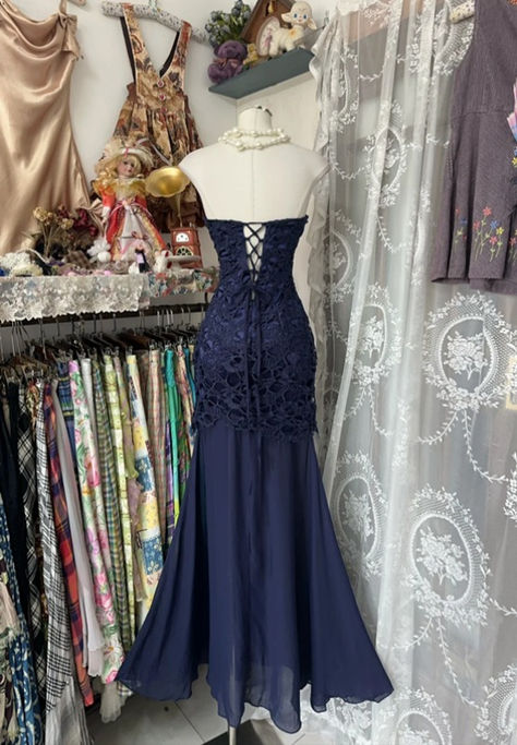 Unique Mermaid Sweetheart Lace Chiffon Beaded Without Sleeves Long Prom Dress, Evening Dress