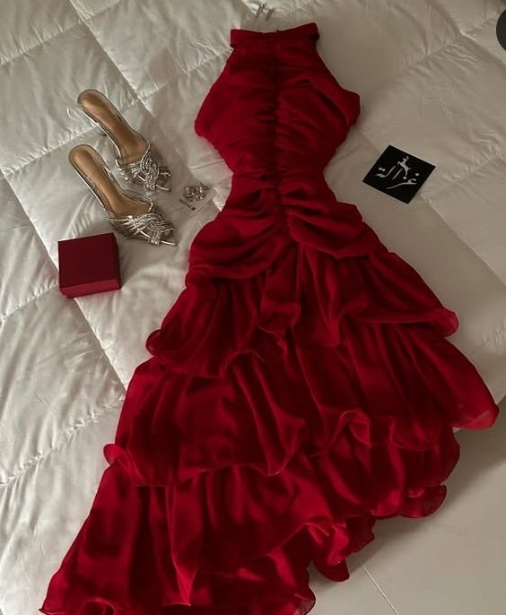 Elegant Burgundy A Line Halter Pleated Chiffon Without Sleeves Long Prom Dress, Evening Dress