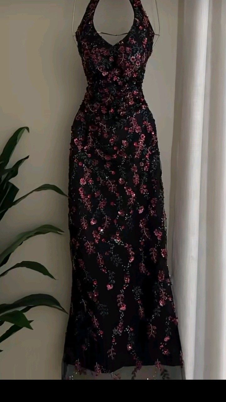 Gorgeous Mermaid Halter Satin Sequin Beaded Without Sleeves Long Prom Dress, Evening Dress