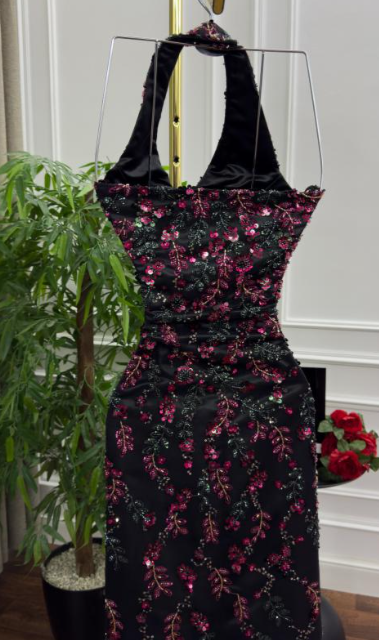 Gorgeous Mermaid Halter Satin Sequin Beaded Without Sleeves Long Prom Dress, Evening Dress