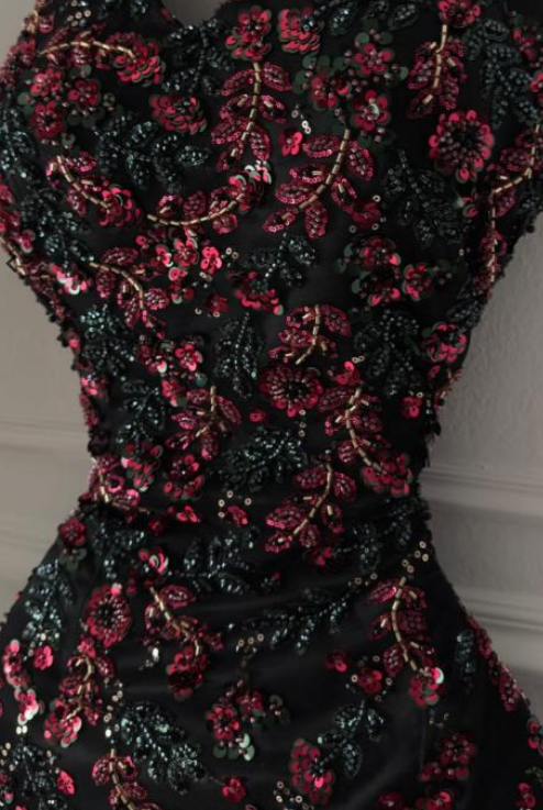 Gorgeous Mermaid Halter Satin Sequin Beaded Without Sleeves Long Prom Dress, Evening Dress