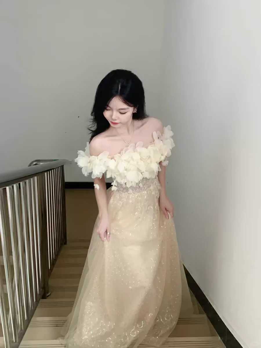 Princess A Line Off The Shoulder Tulle Sequin Without Sleeves Long Prom Dress, Evening Dress