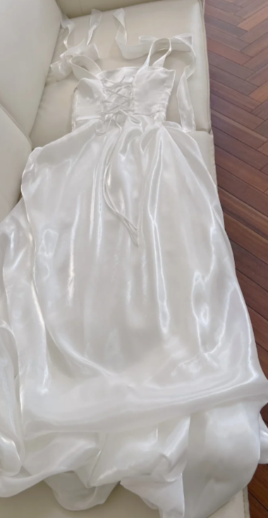 White A Line Square Satin Without Sleeves Long Prom Dress, Evening Dress