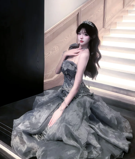 Gorgeous Ball Gown One Shoulder Chiffon Ruffles Sequin Without Sleeves Long Prom Dress, Evening Dress