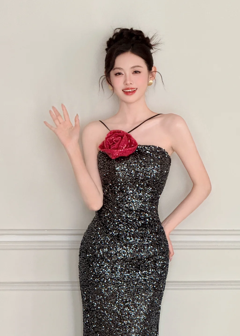 Charming Mermaid Halter Sequin Slit Without Sleeves Long Prom Dress, Evening Dress