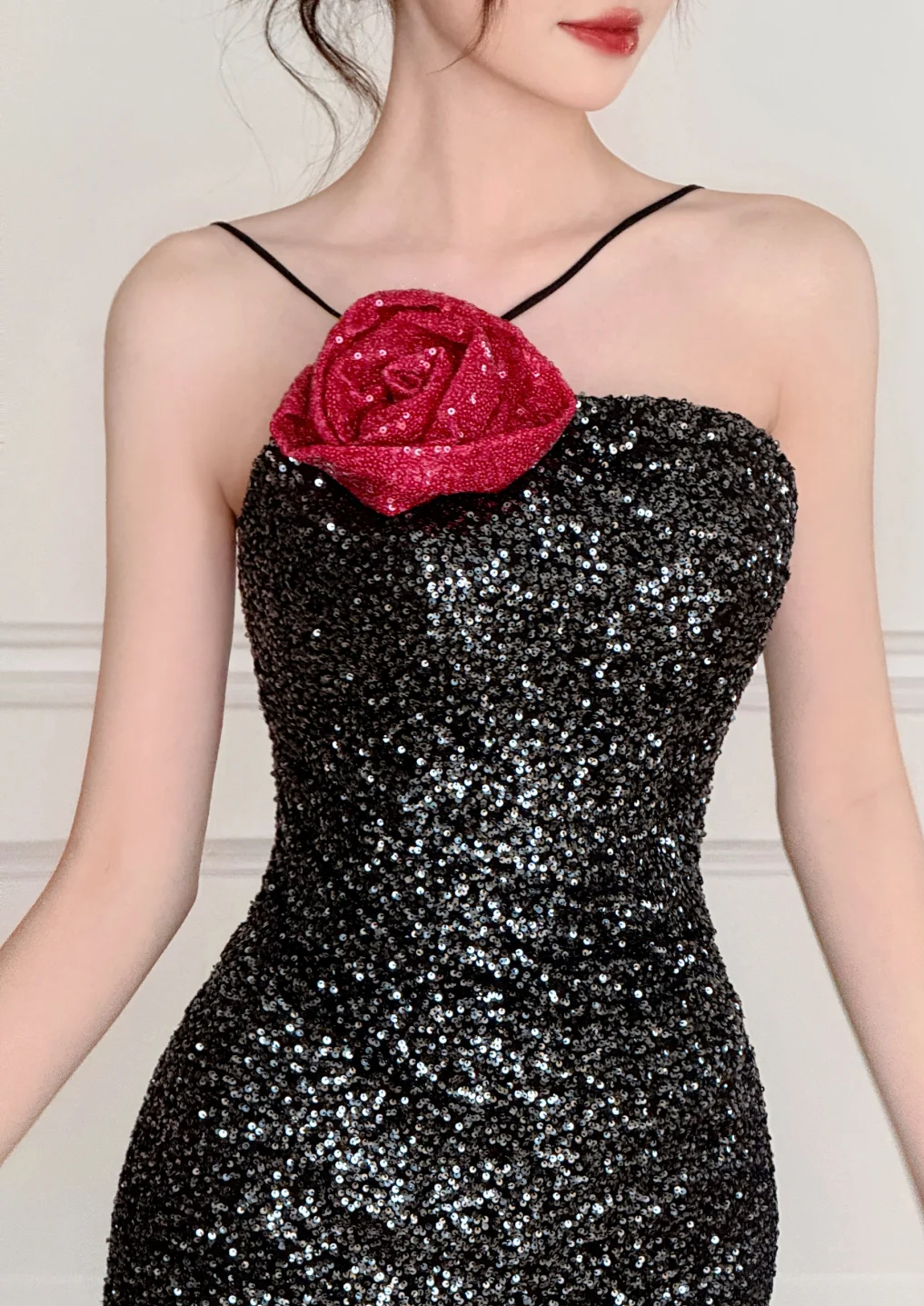 Charming Mermaid Halter Sequin Slit Without Sleeves Long Prom Dress, Evening Dress