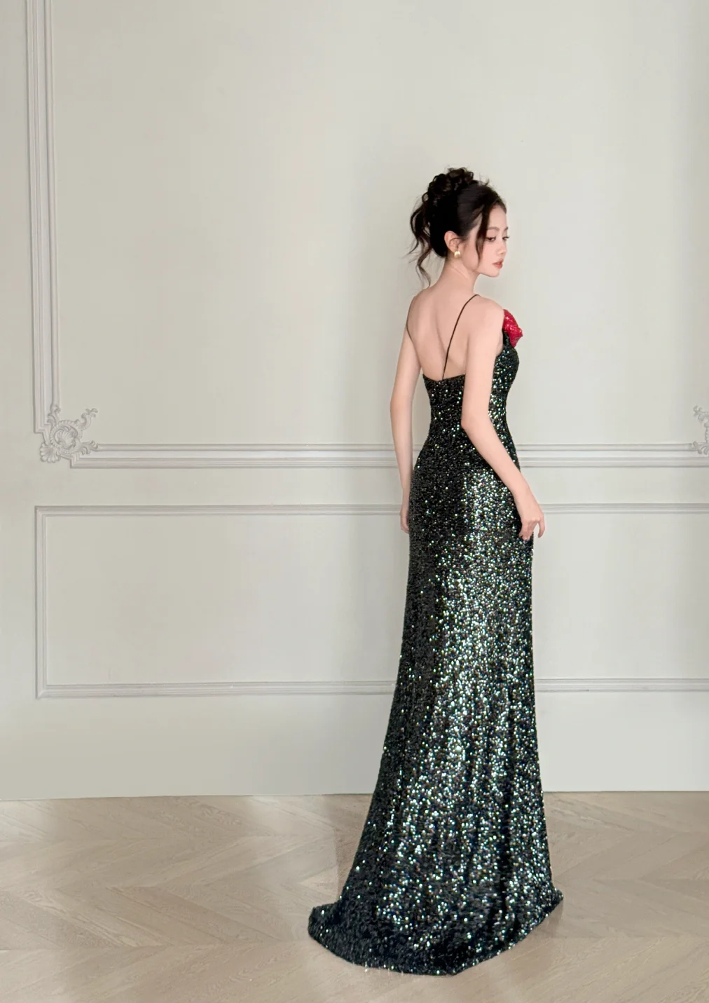 Charming Mermaid Halter Sequin Slit Without Sleeves Long Prom Dress, Evening Dress