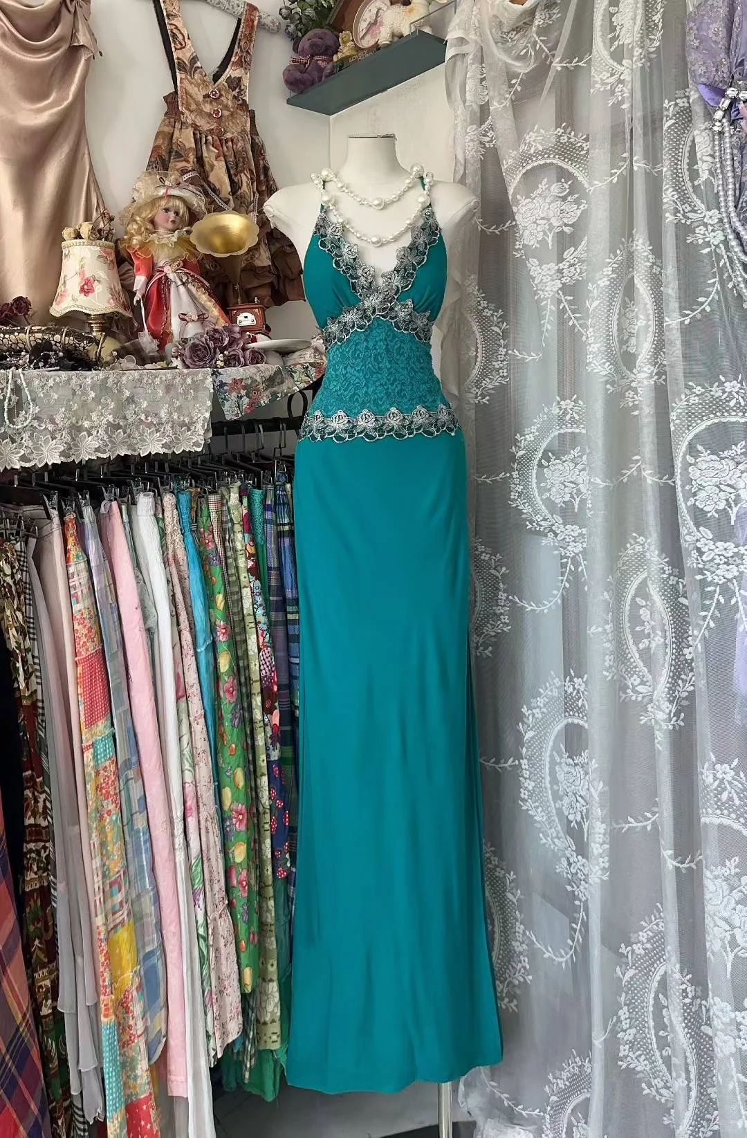 Sexy Mermaid V Neck Chiffon Lace Without Sleeves Long Prom Dress, Evening Dress