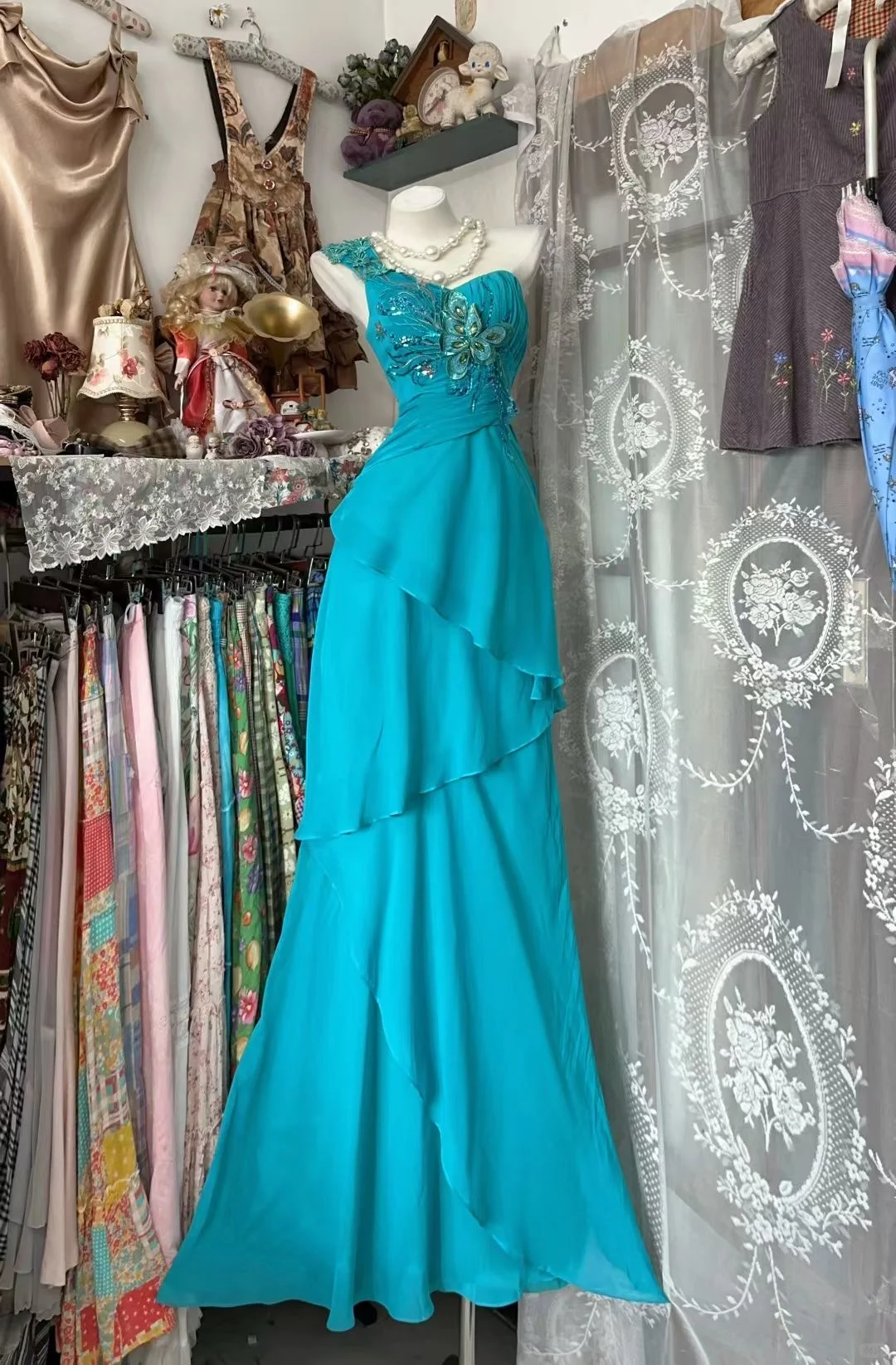 Unique Mermaid One Shoulder Chiffon Sequin Without Sleeves Long Prom Dress, Evening Dress