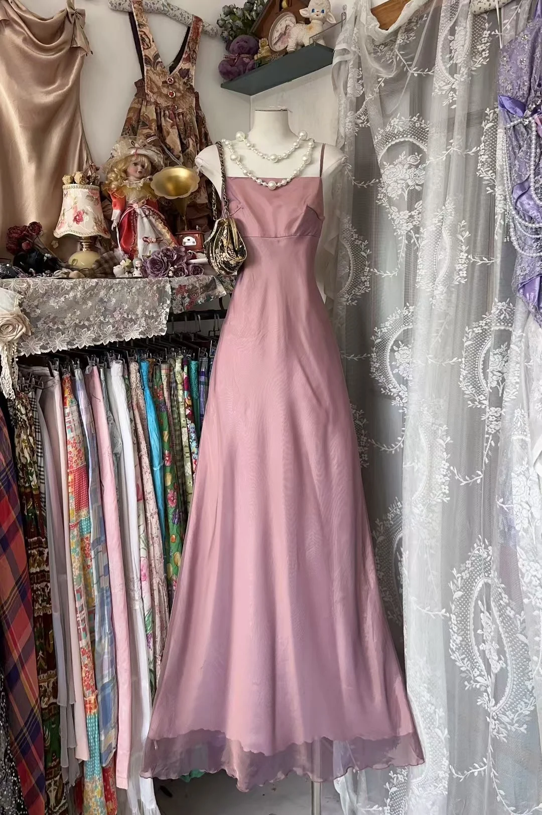 Classy A Line Spaghetti Straps Satin Tulle Without Sleeves Long Prom Dress, Evening Dress