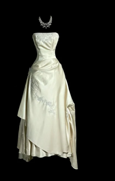 Pretty A Line Strapless Satin Lace Without Sleeves Long Prom Dress, Evening Dress