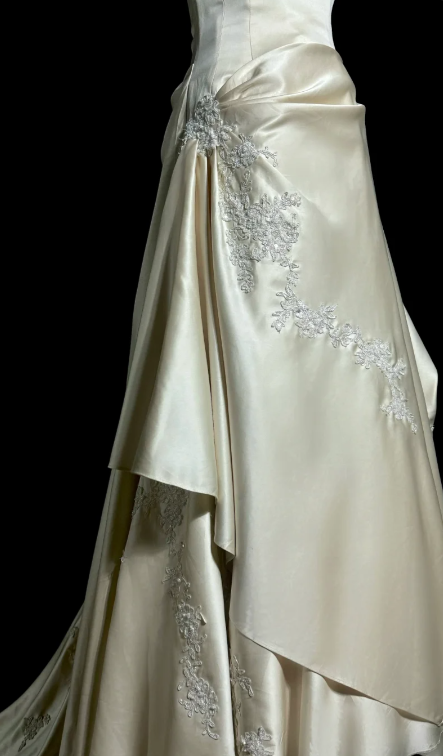 Pretty A Line Strapless Satin Lace Without Sleeves Long Prom Dress, Evening Dress