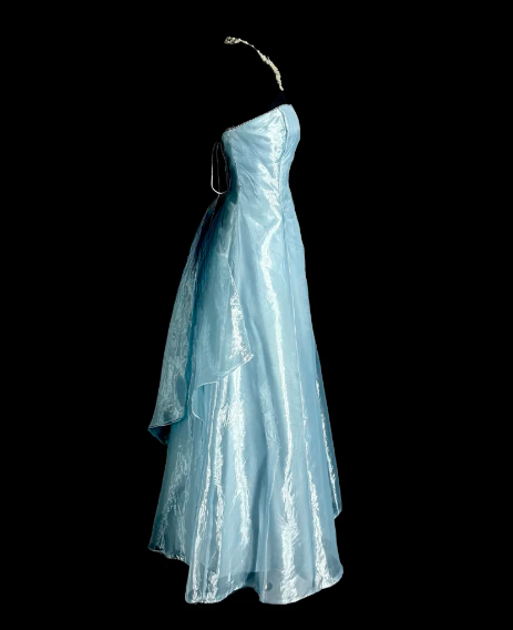 Cute A Line Strapless Pale Blue Satin Chiffon Without Sleeves Long Prom Dress, Evening Dress