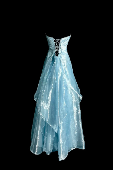 Cute A Line Strapless Pale Blue Satin Chiffon Without Sleeves Long Prom Dress, Evening Dress