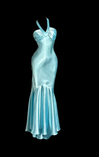 Elegant Mermaid Halter Satin Without Sleeves Long Prom Dress, Evening Dress