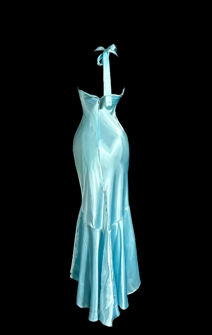 Elegant Mermaid Halter Satin Without Sleeves Long Prom Dress, Evening Dress
