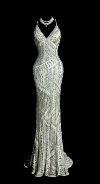 Gorgeous Shiny Mermaid Spaghetti Straps Satin Sequin Beaded Without Sleeves Long Prom Dress, Evening Dress