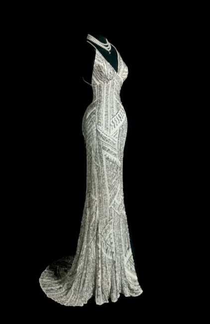 Gorgeous Shiny Mermaid Spaghetti Straps Satin Sequin Beaded Without Sleeves Long Prom Dress, Evening Dress