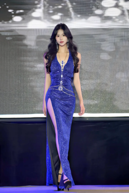 Shiny Mermaid V Neck Royal Blue Satin Sequin Slit Without Sleeves Long Prom Dress, Evening Dress