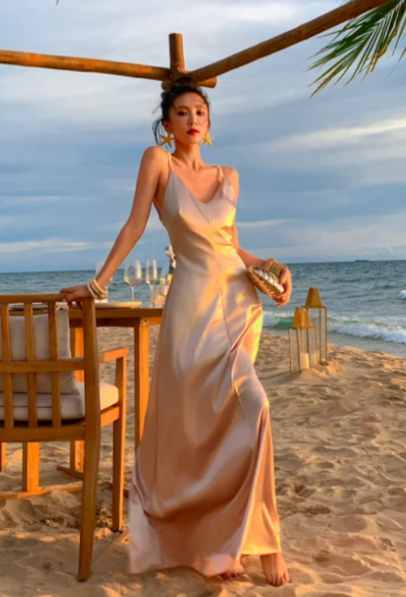 Sexy A Line Spaghetti Straps Satin Backless Without Sleeves Long Prom Dress, Evening Dress
