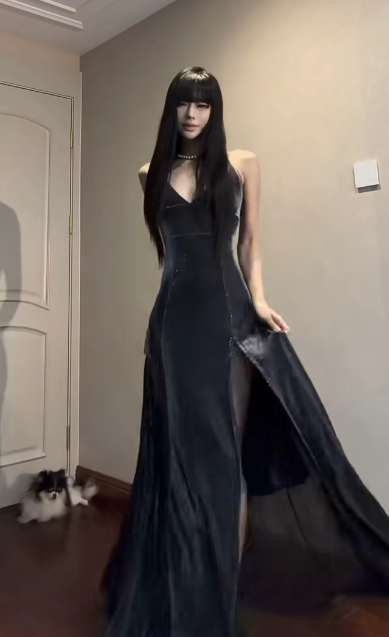 Charming A Line Spaghetti Straps Satin Slit Without Sleeves Long Prom Dress, Evening Dress