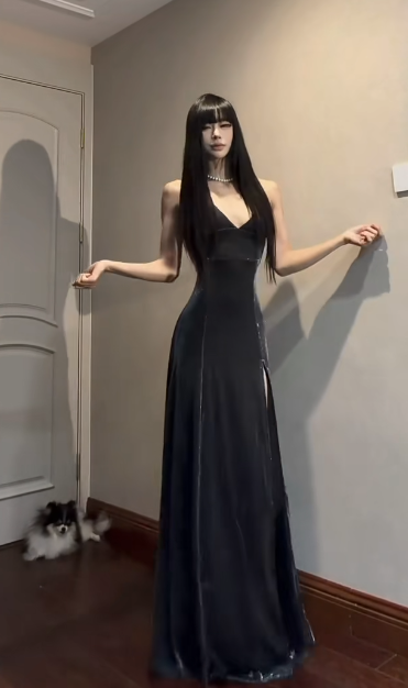 Charming A Line Spaghetti Straps Satin Slit Without Sleeves Long Prom Dress, Evening Dress