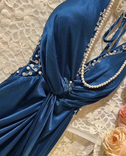 Elegant Mermaid V Neck Satin Sequin Without Sleeves Long Prom Dress, Evening Dress