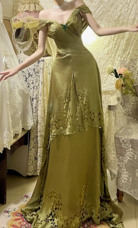 Chic A Line V Neck Satin Hollow Without Sleeves Long Prom Dress, Evening Dress