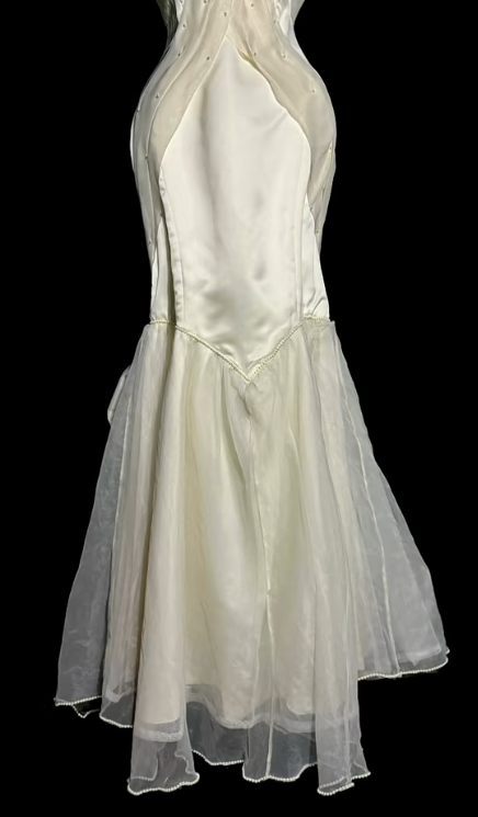 Chic Mermaid Ivory Spaghetti Straps Satin Chiffon Beaded Without Sleeves Long Prom Dress, Evening Dress