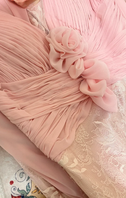 Stunning Pink Mermaid V Neck Chiffon Lace Without Sleeves Long Prom Dress, Evening Dress