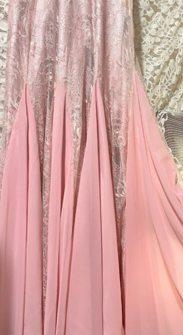 Stunning Pink Mermaid V Neck Chiffon Lace Without Sleeves Long Prom Dress, Evening Dress