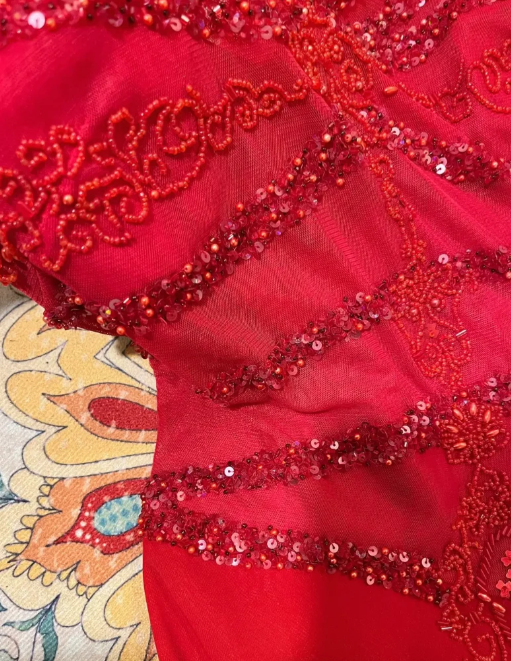 Sexy Red Mermaid Spaghetti Straps Chiffon Sequin Beaded Without Sleeves Long Prom Dress, Evening Dress