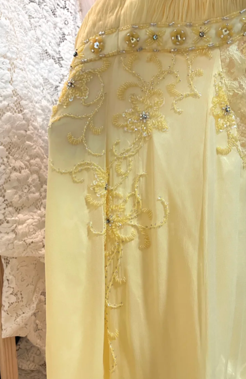 Pretty Pastel Yellow Mermaid Halter Chiffon Lace Long Prom Dress, Evening Dress